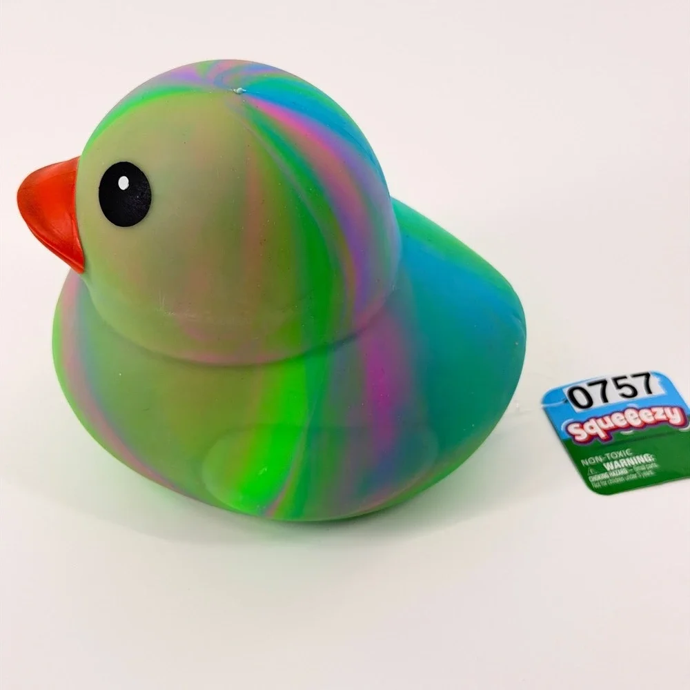 Toymendous Squeeezy‎ Rubber Duck Kids OS Green Blue Pink Marble Sensory Toy NWT